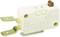 A microswitch in white, with two metal hinges. Suitable for 250VAC and 125VAC applications.