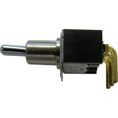A metal toggle switch with a silver lever and black base, suitable for electronic devices or technical applications.
