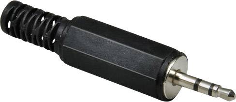 Black jack plug, with three contact strips and strain relief.