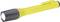 A yellow torch with a black head and clip. It is switched on and illuminating.<br><br>Note: In British English, "torch" is used instead of the American "flashlight", and phrases like "switched on" are more typical than "turned on".