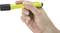 A hand is holding a small yellow pen with a black cap, as if it were ready to write something.