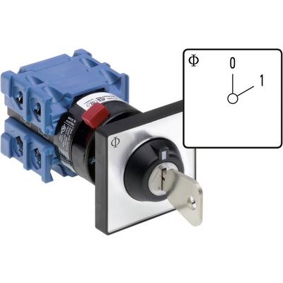 Two-position key switch, marked with '0' and '1'. Illustrates the circuitry of an electrical device with a locking function.