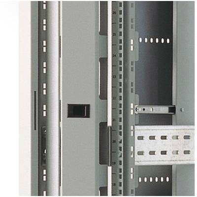 Metal cabinet for electronic devices with removable compartments and mounting brackets, suitable for industrial applications.