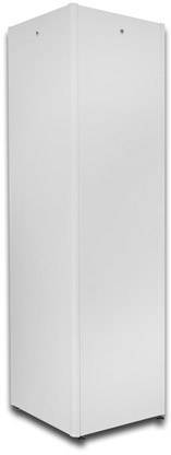 A tall, rectangular, white cupboard with a smooth surface, minimal design, and small openings at the top for ventilation.