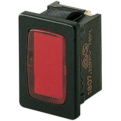 A red toggle switch in a black mounting, suitable for electrical applications with 220 volts, depicted on a white background.
