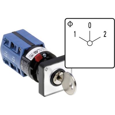 Key-operated rotary switch showing three positions: 0, 1, and 2. Diagram displays switch positions with a circular symbol in each position.