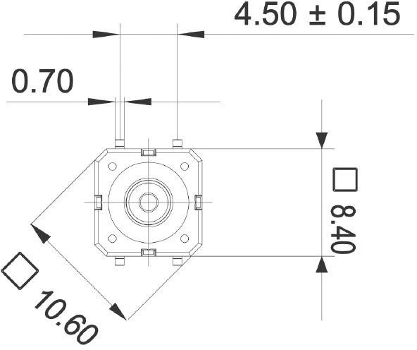 Technical drawing of a square object with dimensions; side length 10.60, height 8.40, thickness 4.50 ± 0.15, further details marked.