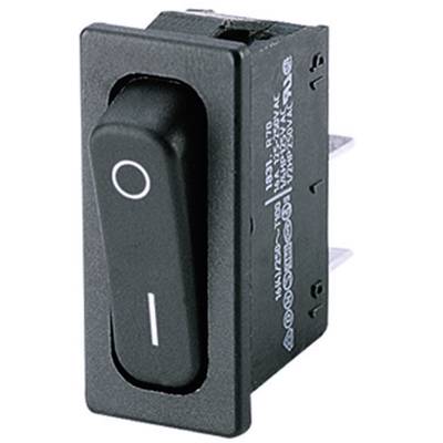 Black toggle switch with white On/Off symbol, rectangular, suitable for electronic devices.