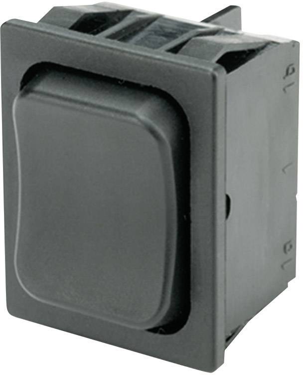 Black rectangular rocker switch, suitable for controlling electrical devices.