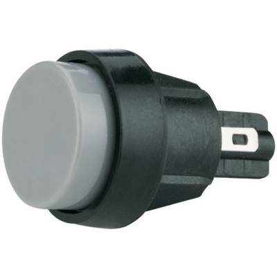 A round, black button with a grey surface, possibly an electrical switch or button for a technical device.