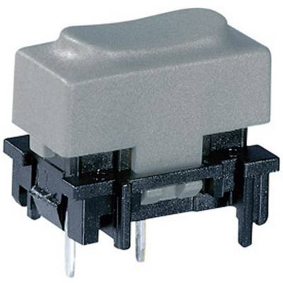 Grey mechanical switch with a black base and two metal pins, used in electronic devices to control functions.