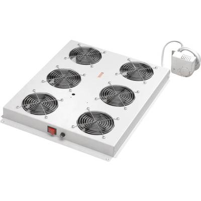 Ventilator with six grille covers, switch and temperature control on the side, suitable for industrial cooling or ventilation.