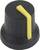 A black rotary knob with a yellow stripe indicates the position. Suitable for electronic devices for volume control.
