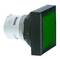 A square push button with a green display and grey casing, potentially for control purposes in an industrial application.