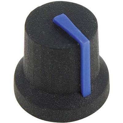 A black rotary knob with a blue marking stripe on the top surface.