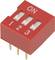 Red DIP switch with three switching positions, numbered 1 to 3, and 'ON' labelled at the top.