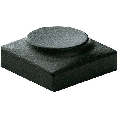 A black, square furniture glide with a round protrusion in the centre.