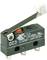 A microswitch with lever arm and roller wheel, suitable for 0.1 A, 125-250 VAC. Model DC3, commonly used in industrial applications.