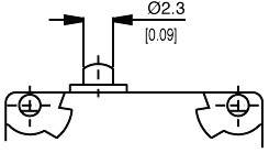 Diagram of a technical drawing of a component with two main holes and a smaller hole with diameter specification 'Ø2.3'.
