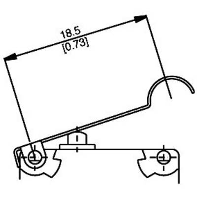 Technical drawing of a metal component with an angular measurement of 18.5 mm. Shows connections and bending of the metal piece.