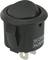A black, round rocker switch with two positions; suitable for 3A at 125V AC or 3A at 250V AC.