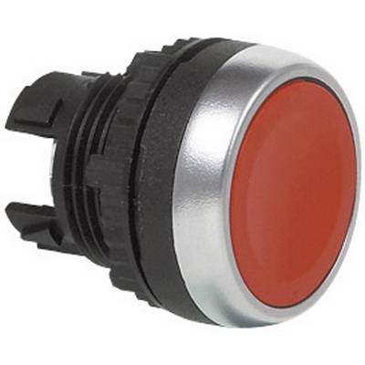 Red push button with silver rim, suitable for mechanical trigger mechanisms or switching circuits, isolated contact points.