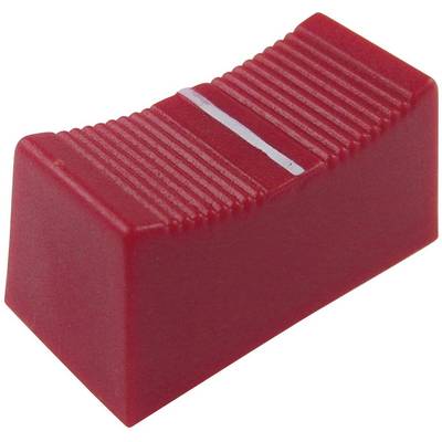 Red, rectangular plastic button with a ribbed surface and a distinctive white line running through the centre.