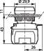 Drawing of a technical component with dimensions and labels. Main feature is a cylindrical shape with upper and lower markings. Dimensions given in centimetres.