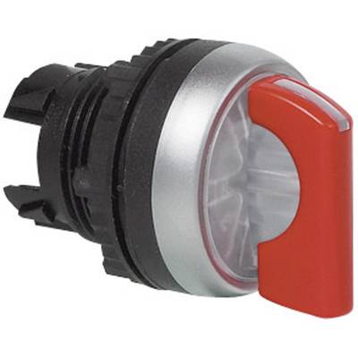 A round emergency stop switch with a red handle and black base viewed from the side.