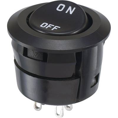 Round, black toggle switch with 'ON' and 'OFF' markings, showing the ability to switch between two states.