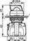 Technical drawing of a valve with labels. Shows cross-sectional view and dimensions of internal components.