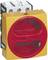 A red and yellow emergency stop switch with a round red lever, mounted on a rectangular housing with grey screws.