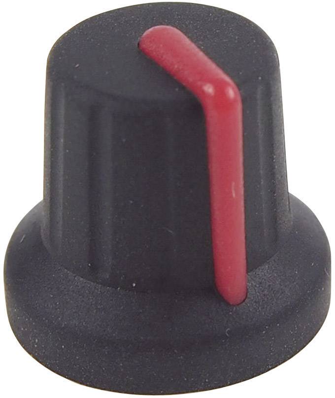 Black rotary knob with a red marking stripe, commonly used for controlling volume or parameters on electronic devices.