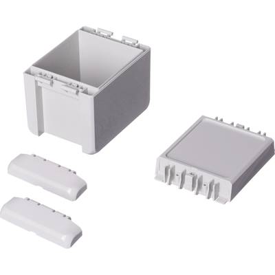 Illustration of an open, white plastic enclosure with its lid removed and two side flaps, set against a white background.
