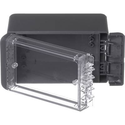 Black rectangular case lid with a foldable, transparent front section that provides protection and access.