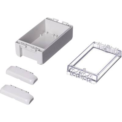 Housing set consisting of a white plastic base, a transparent lid, and two side covers, for electronic assembly.