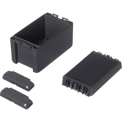 A black, rectangular enclosure with a removable lid and two side covers.