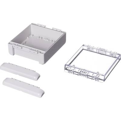 A white plastic box with a removable, transparent lid and two separate, elongated covers.