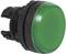 A green round push button with a black housing, suitable for industrial control systems.