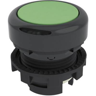 A round green push button in a black housing, possibly for industrial or technical applications.
