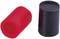 Two cylindrical rubber caps, one red and one black, lie side by side. They are designed to protect pins or electronic connectors.