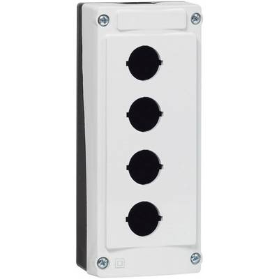 'Empty enclosure with four round openings for switches or buttons, suitable for industrial applications or electrical installations.'