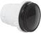 Black push button with white housing, used for operating machines or devices.