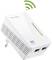 A white TP-Link Powerline adapter with two Ethernet ports. At the top, a green Wi-Fi symbol indicating a wireless connection.