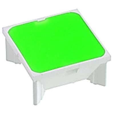 A square green LED illuminated push button in a white housing.