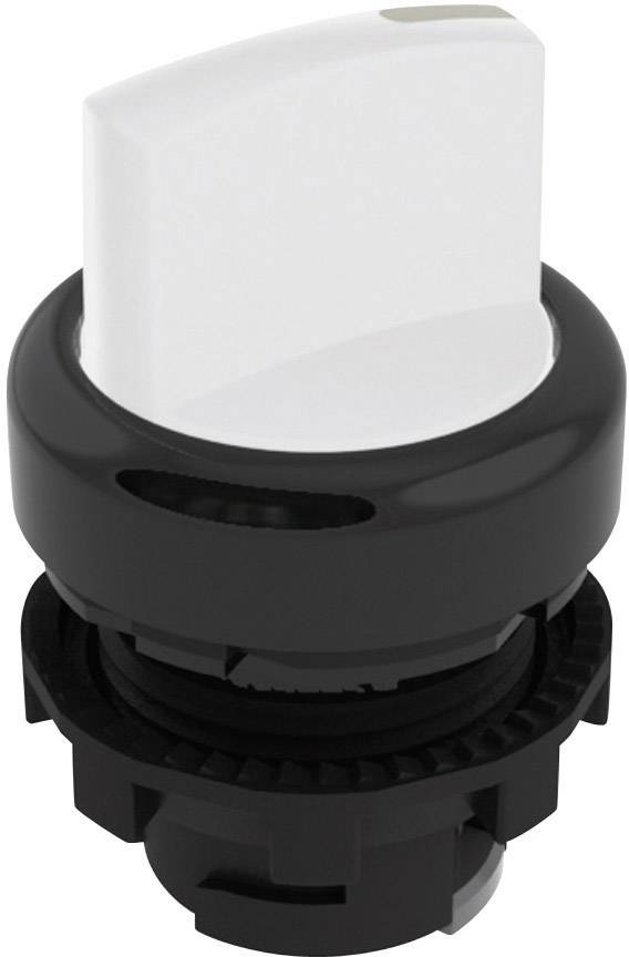 A black rotary switch with a white, rectangular handle. The switch is operational and suitable for electrical control systems.