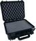 Black protective case with open lid and foam lining for secure transportation of delicate equipment.