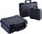 Three black, robust transport cases of different sizes, placed side by side, suitable for secure transportation.
