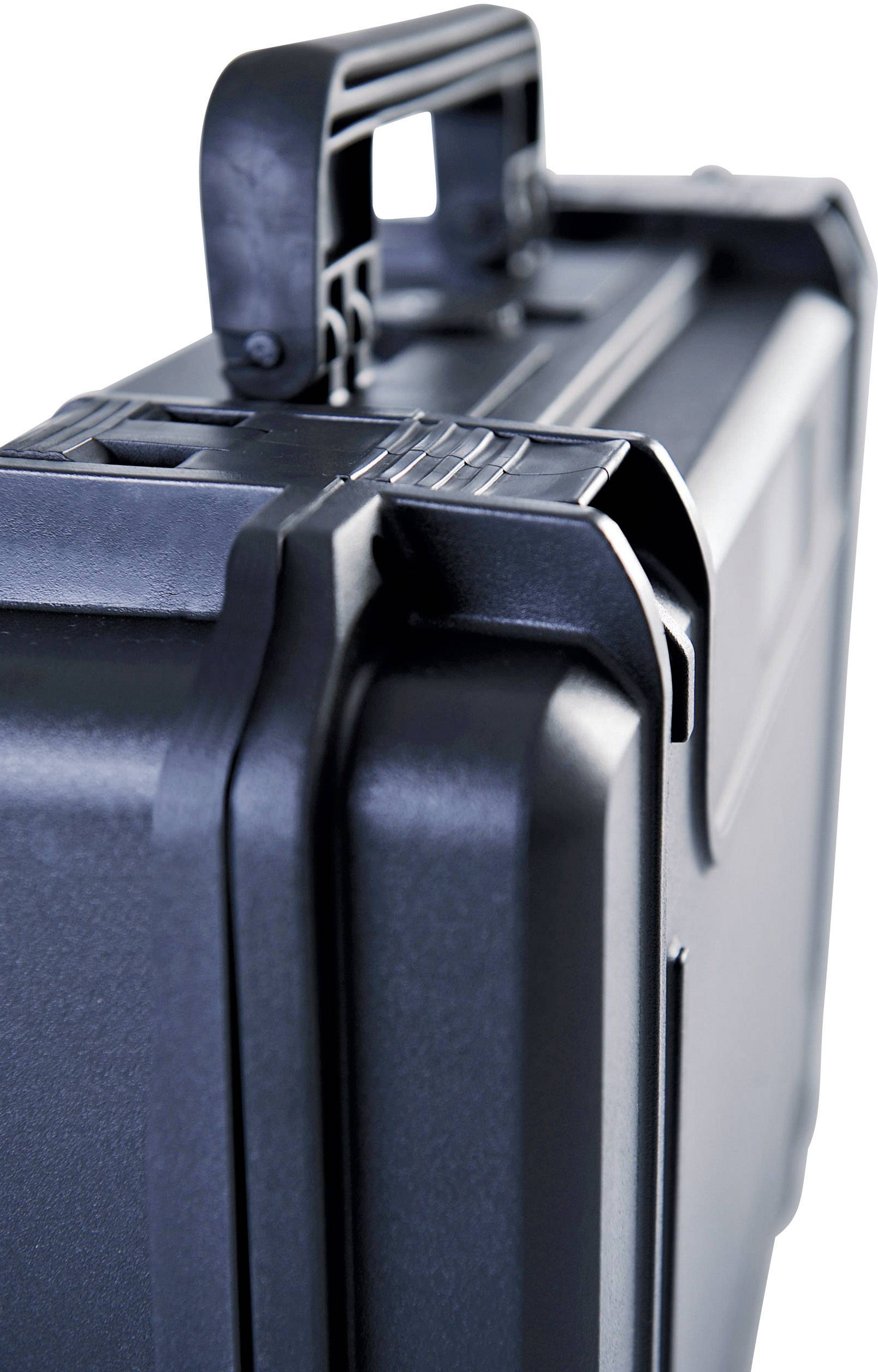 A black, sturdy suitcase with a carry handle, potentially designed for sensitive equipment or electronics.