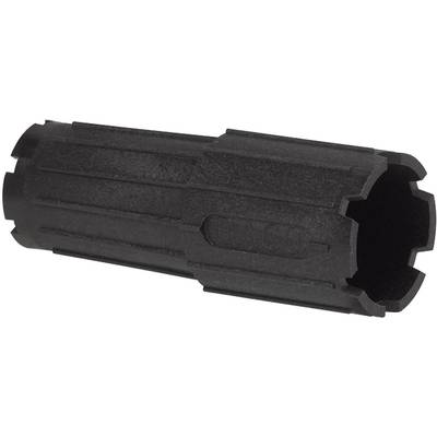 Black, cylindrical plastic attachment with a grooved surface, likely a tool accessory.